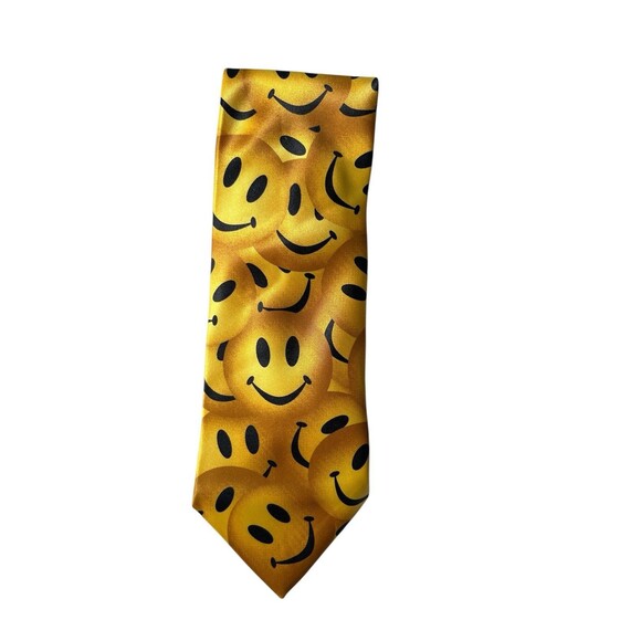 Smiley Face Necktie Vintage Ralph Marlin 90s Yellow Novelty Ties for Men EMOJI - Picture 1 of 2